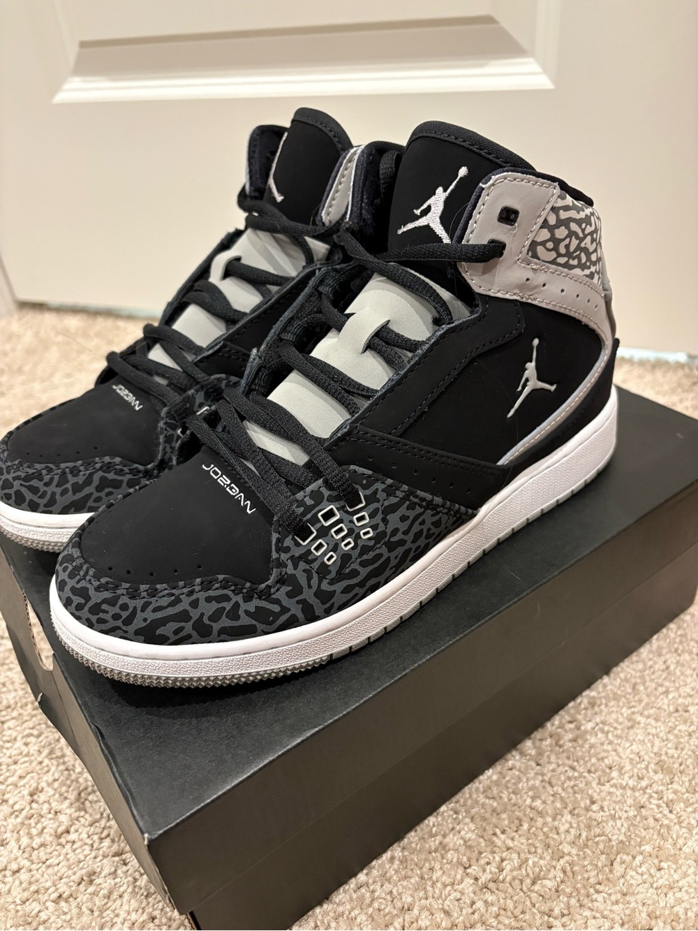 Jordan Kids' Black & Gray High-Top Sneakers with Elephant Print